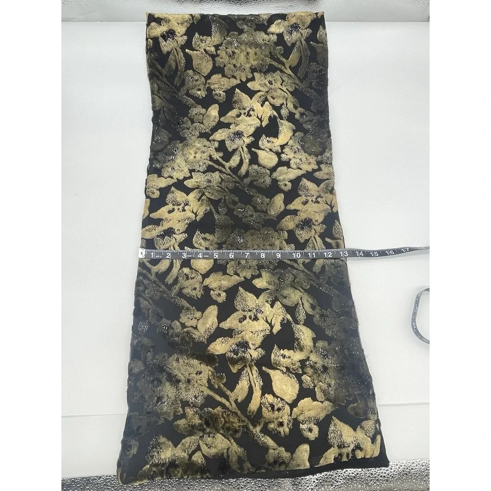 Nordstrom Velvet Burnout Floral Scarf Silk Italy Black Gold Boho Party Goth New
